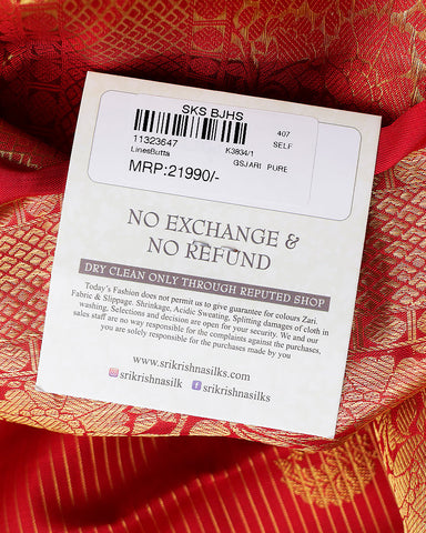 The red Kanjivaram silk saree - PattuCheeralu