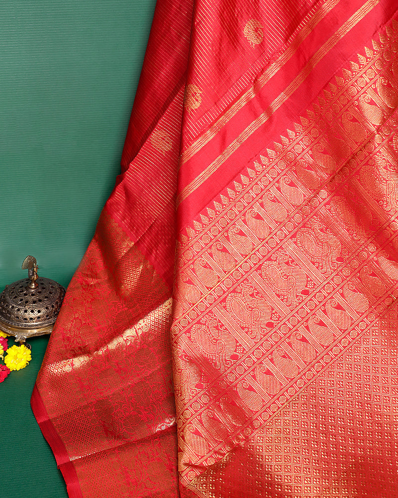 The red Kanjivaram silk saree - PattuCheeralu