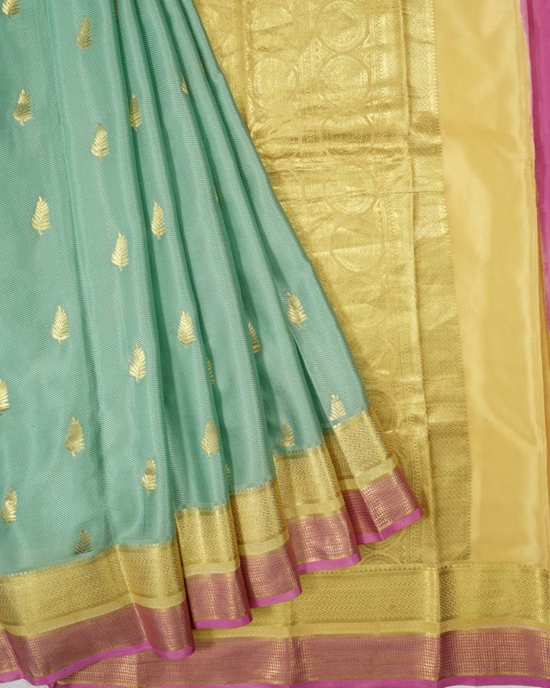 Aqua green Mysore silk saree - PattuCheeralu