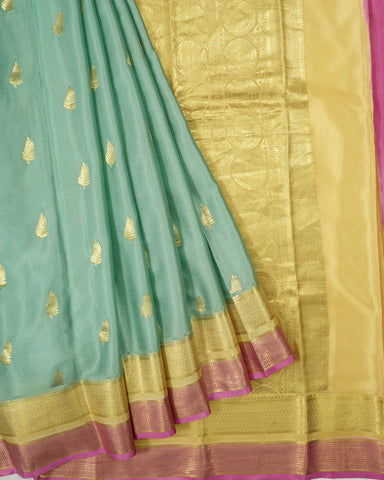 Aqua green Mysore silk saree - PattuCheeralu