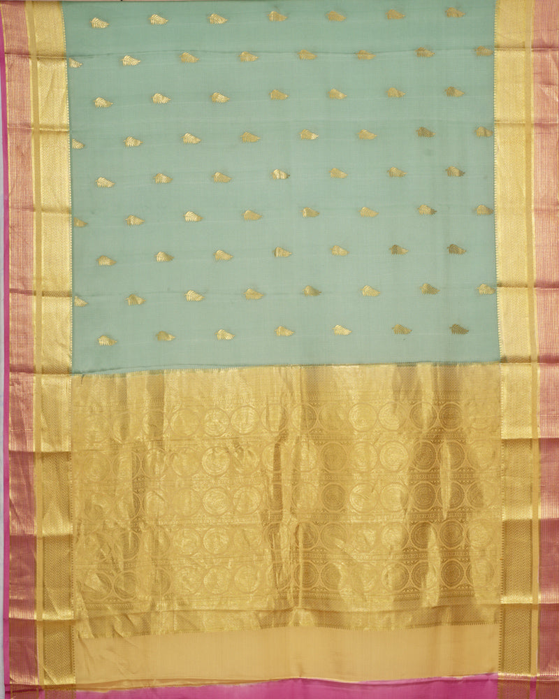 Aqua green Mysore silk saree - PattuCheeralu