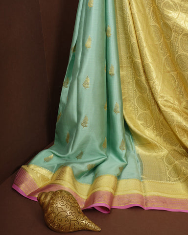 Aqua green Mysore silk saree - PattuCheeralu