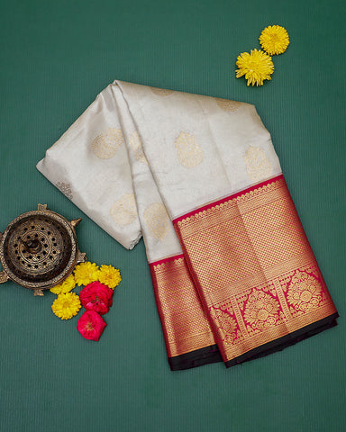 The off-white Kanjivaram silk saree - PattuCheeralu