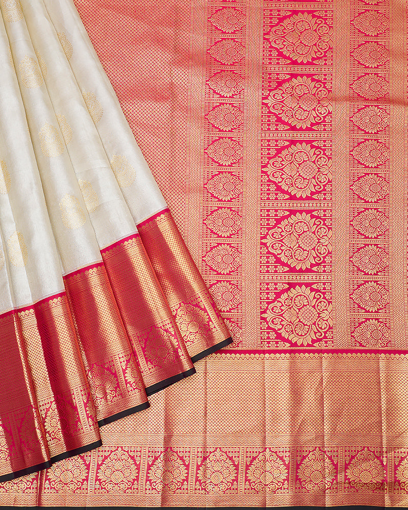 The off-white Kanjivaram silk saree - PattuCheeralu
