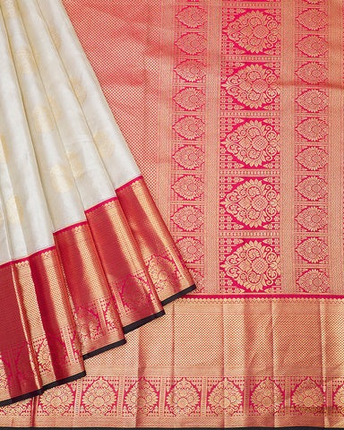 The off-white Kanjivaram silk saree - PattuCheeralu
