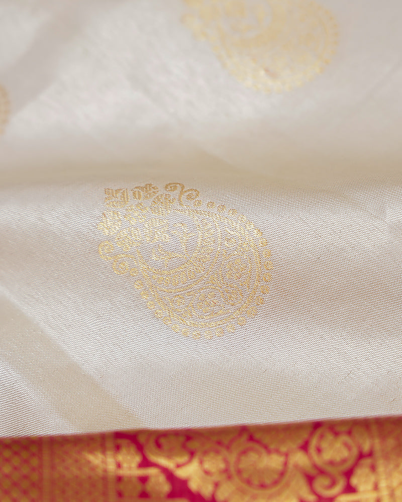 The off-white Kanjivaram silk saree - PattuCheeralu