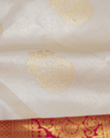 The off-white Kanjivaram silk saree - PattuCheeralu
