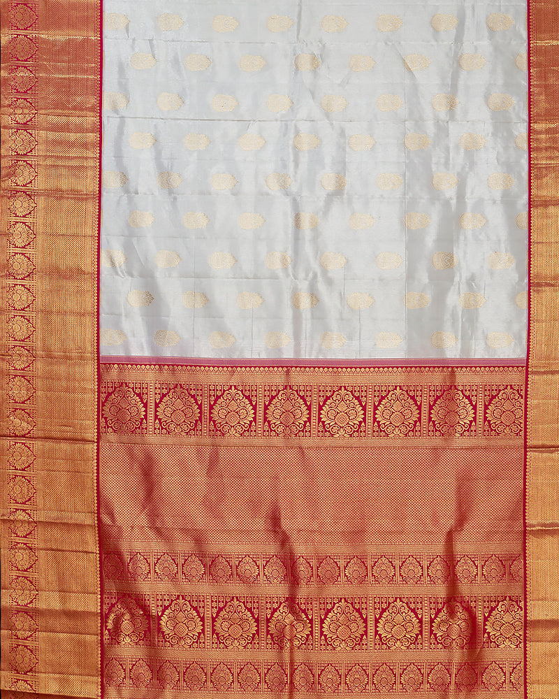 The off-white Kanjivaram silk saree - PattuCheeralu
