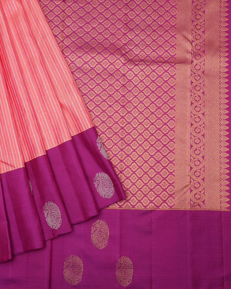Peach kanjivaram silk saree - PattuCheeralu