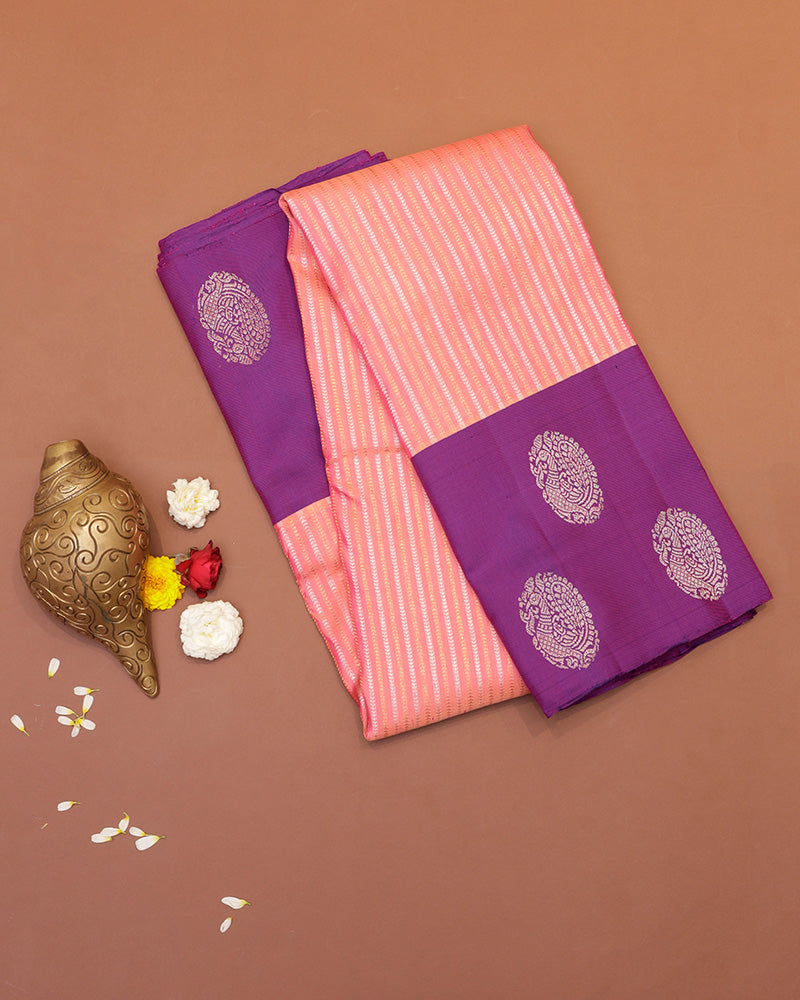 Peach kanjivaram silk saree - PattuCheeralu