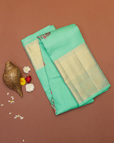 Aqua Green Kanjivaram silk saree - PattuCheeralu