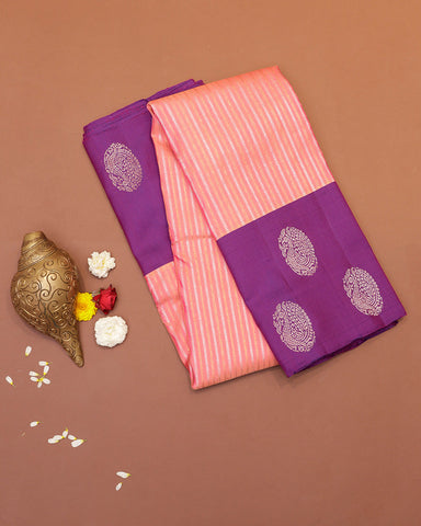 Peach kanjivaram silk saree - PattuCheeralu
