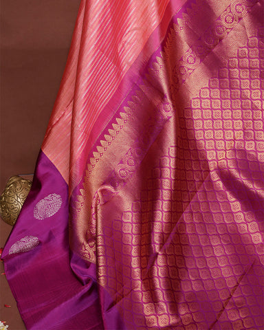 Peach kanjivaram silk saree - PattuCheeralu