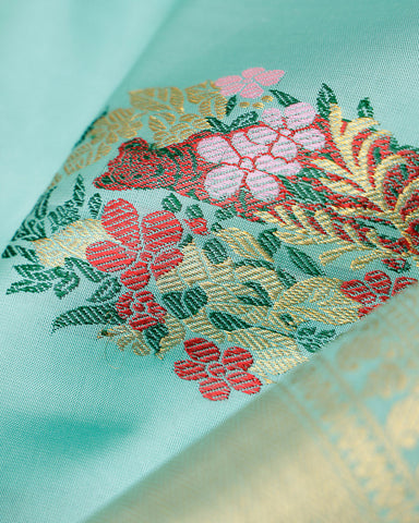 Aqua Green Kanjivaram silk saree - PattuCheeralu