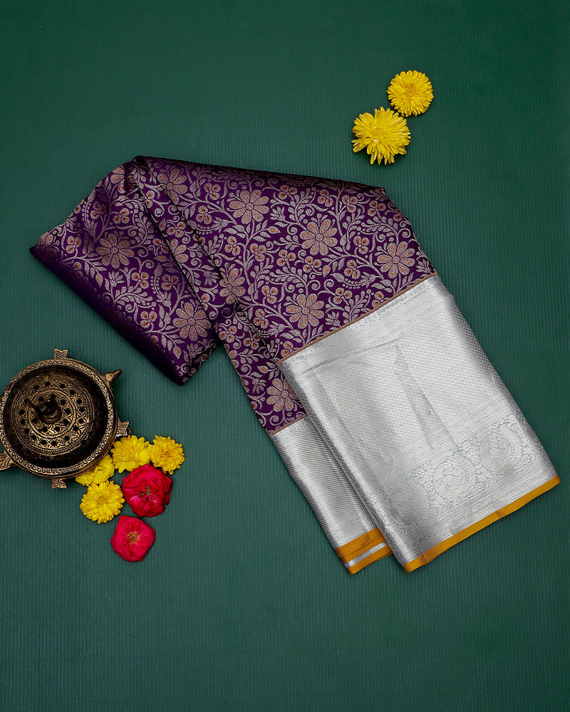 The purple Kanjivaram silk saree - PattuCheeralu