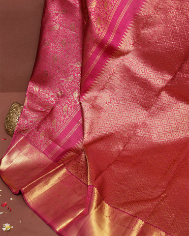 Magenta pink kanjivaram silk saree - PattuCheeralu