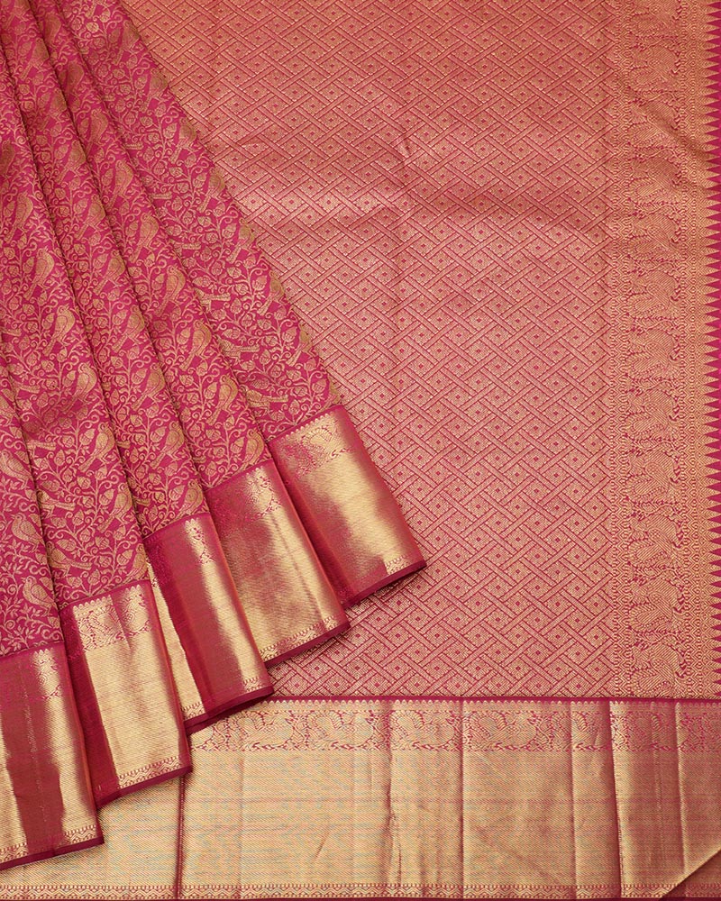Magenta pink kanjivaram silk saree - PattuCheeralu