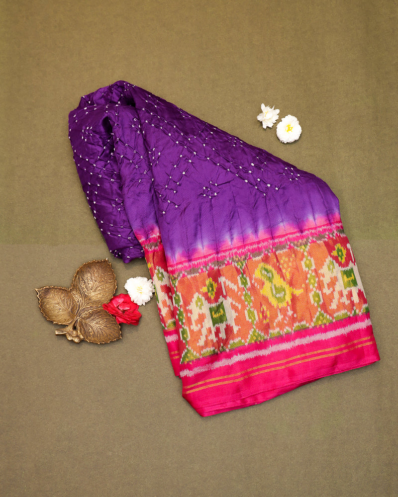 Purple bandhani silk saree - PattuCheeralu