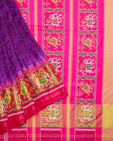 Purple bandhani silk saree - PattuCheeralu
