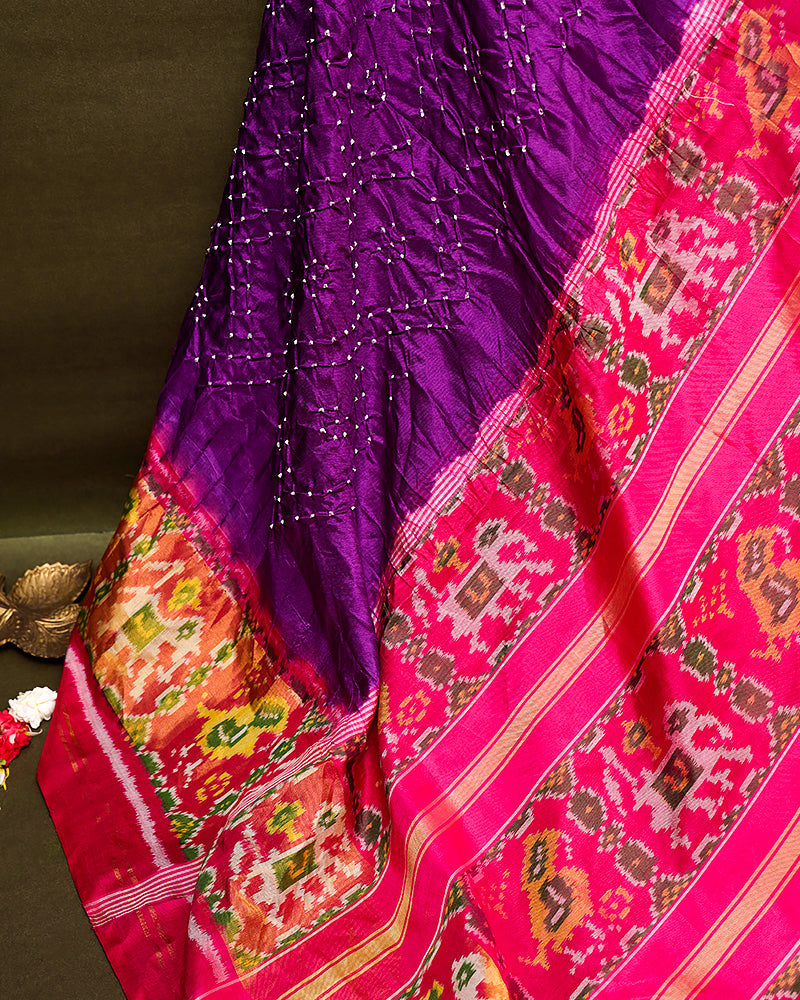 Purple bandhani silk saree - PattuCheeralu