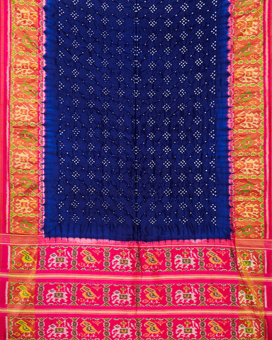 Royal blue Bandhani silk saree - PattuCheeralu