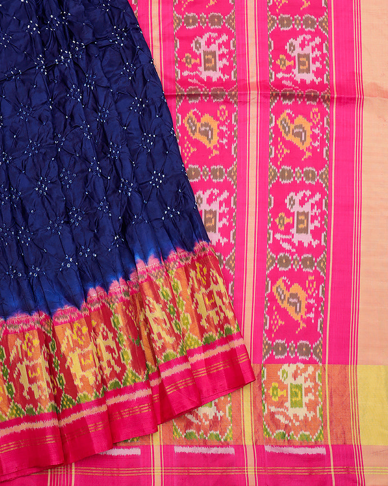 Royal blue Bandhani silk saree - PattuCheeralu
