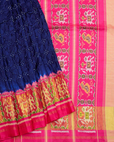 Royal blue Bandhani silk saree - PattuCheeralu