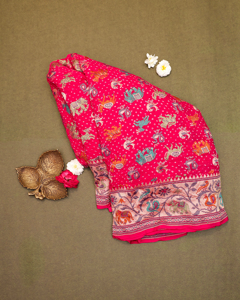Pink bandhani banarasi georgette saree - PattuCheeralu