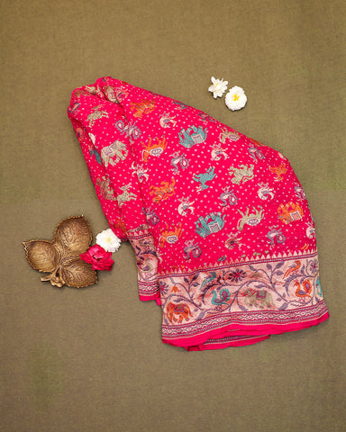 Pink bandhani banarasi georgette saree - PattuCheeralu