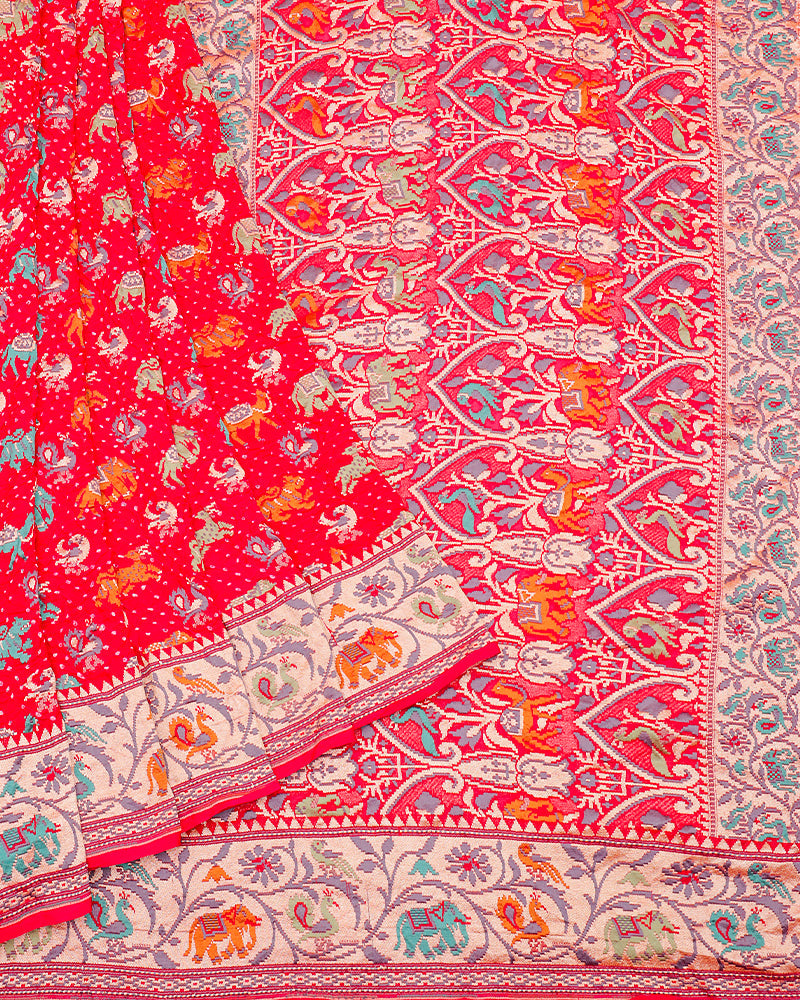 Pink bandhani banarasi georgette saree - PattuCheeralu