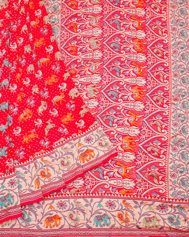 Pink bandhani banarasi georgette saree - PattuCheeralu