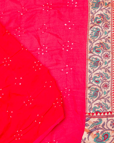 Pink bandhani banarasi georgette saree - PattuCheeralu