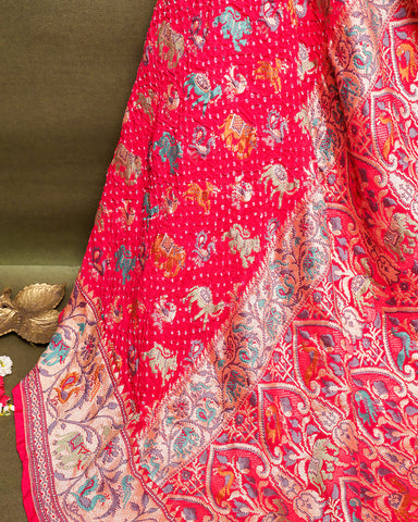 Pink bandhani banarasi georgette saree - PattuCheeralu