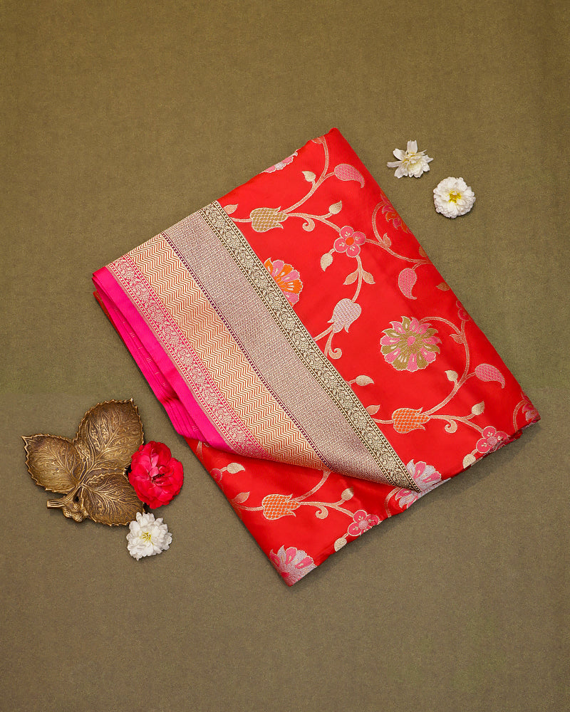 Red katan banarasi silk saree - PattuCheeralu