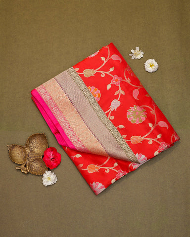Red katan banarasi silk saree - PattuCheeralu