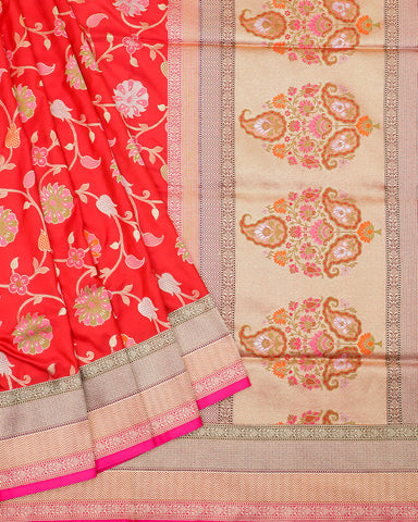 Red katan banarasi silk saree - PattuCheeralu