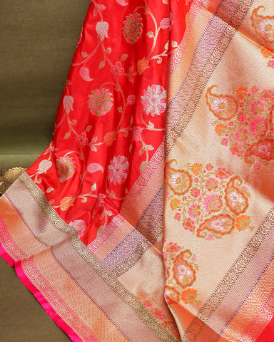 Red katan banarasi silk saree - PattuCheeralu