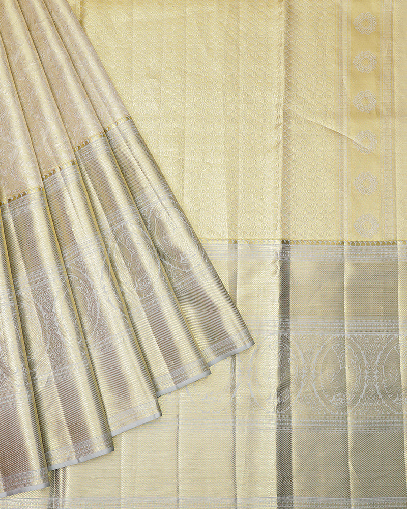 The silver tissue Kanjivaram saree - PattuCheeralu