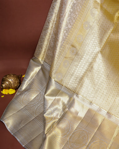 The silver tissue Kanjivaram saree - PattuCheeralu