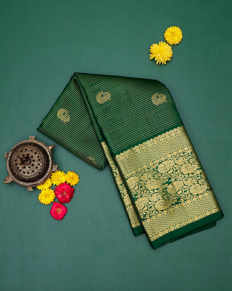The green Kanjivaram silk saree - PattuCheeralu