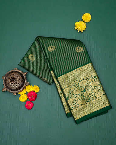 The green Kanjivaram silk saree - PattuCheeralu