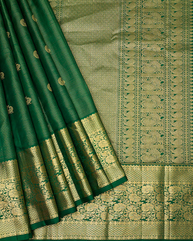 The green Kanjivaram silk saree - PattuCheeralu