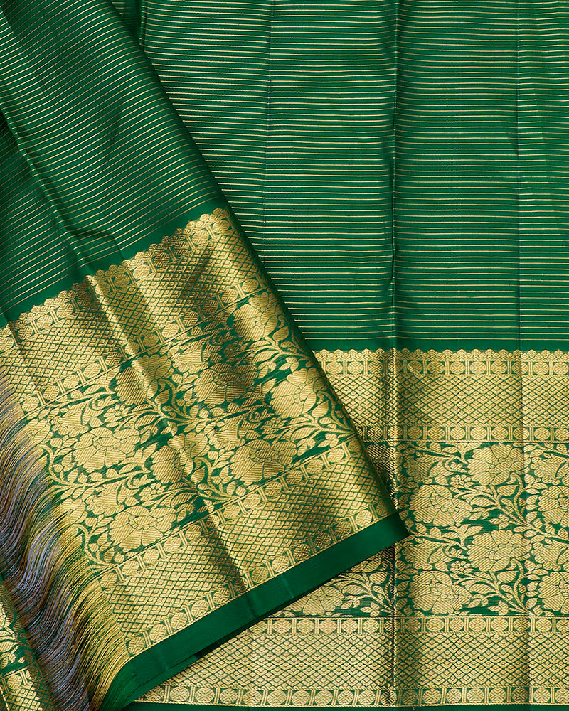 The green Kanjivaram silk saree - PattuCheeralu