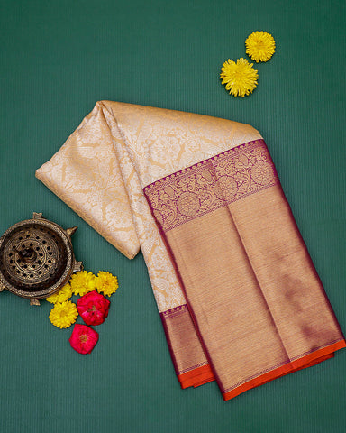 The peach Kanjivaram silk saree - PattuCheeralu