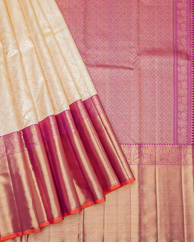The peach Kanjivaram silk saree - PattuCheeralu