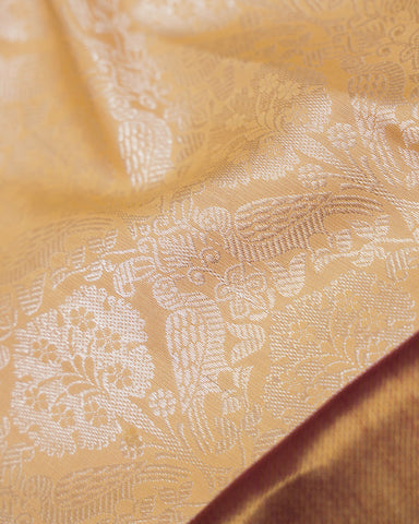 The peach Kanjivaram silk saree - PattuCheeralu