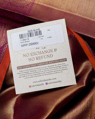 The peach Kanjivaram silk saree - PattuCheeralu