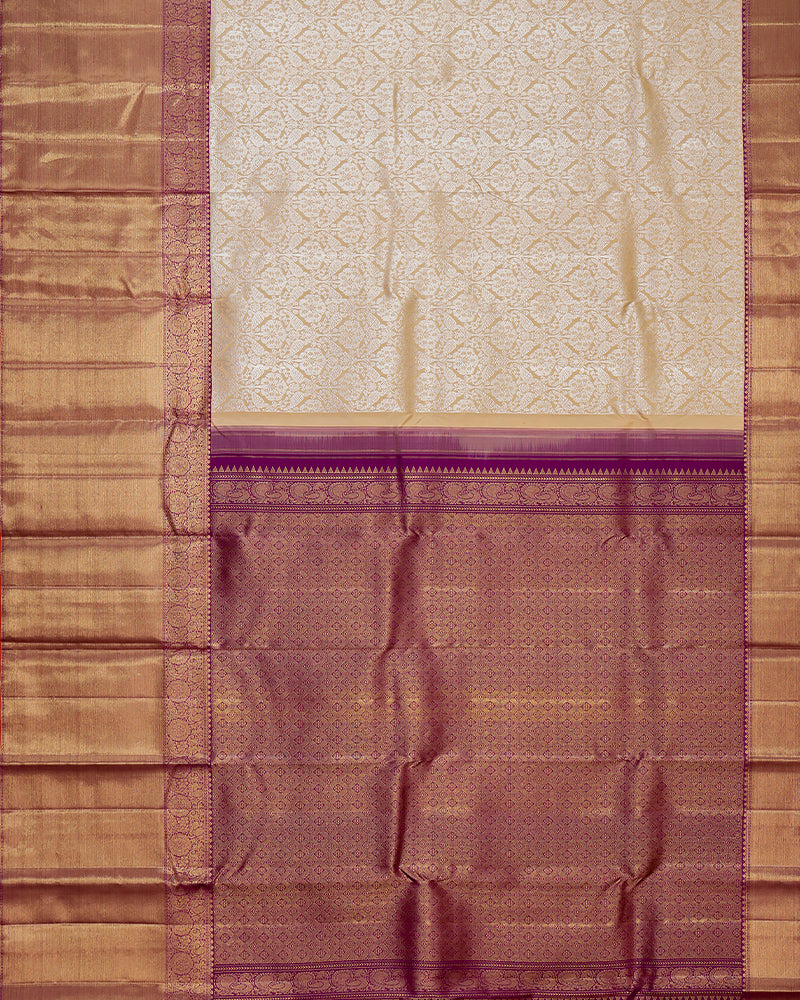 The peach Kanjivaram silk saree - PattuCheeralu