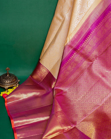 The peach Kanjivaram silk saree - PattuCheeralu