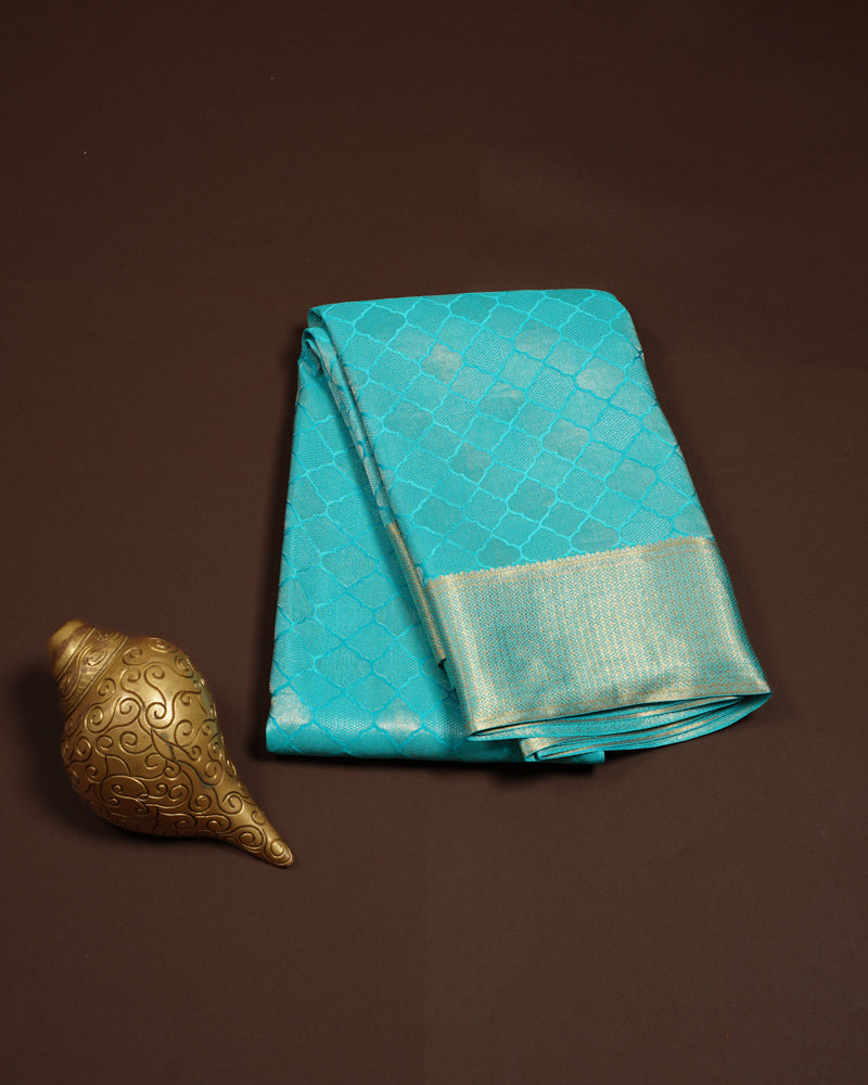 Sky blue Mysore silk saree - PattuCheeralu